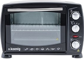 H.Koenig FO18 Mini-Ofen, 18 L Innenraum, 1300 W, Timer, schwarz