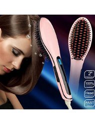 Elektrische Haarglätter-Bürste, Rosa, Fast Hair Straightener