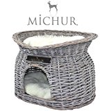 MICHUR RICHY, Katzenhöhle, Hundehöhle, Katzenkorb, Hundekorb, WEIDE, RATTAN, NATUR, ca. 55x39x43cm (Liegefläche ca. 40x28cm)