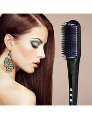 Haarglätter-Bürste, Euph Multifunktionale Haarglättungsbürste Doppel Anion Instant-Magie seidige gerade Haar Styling mit anti-verbrühen Kopfmassagewerkzeug Auto-Abschaltung-Farbe Auswahl (Schwarz)